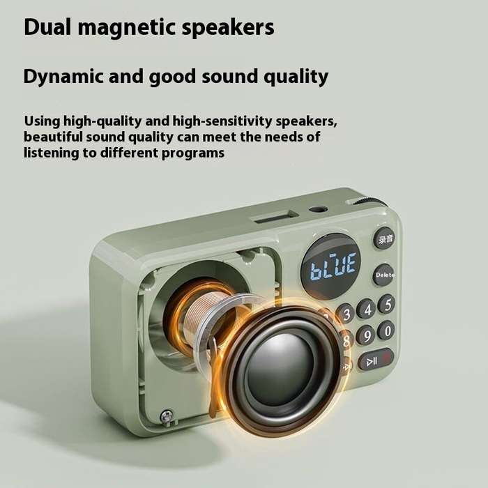 Green - SANSUI U1 FM Radio Portable bluetooth Speaker Built-in Dual Magnetic Speakers Support TF Car