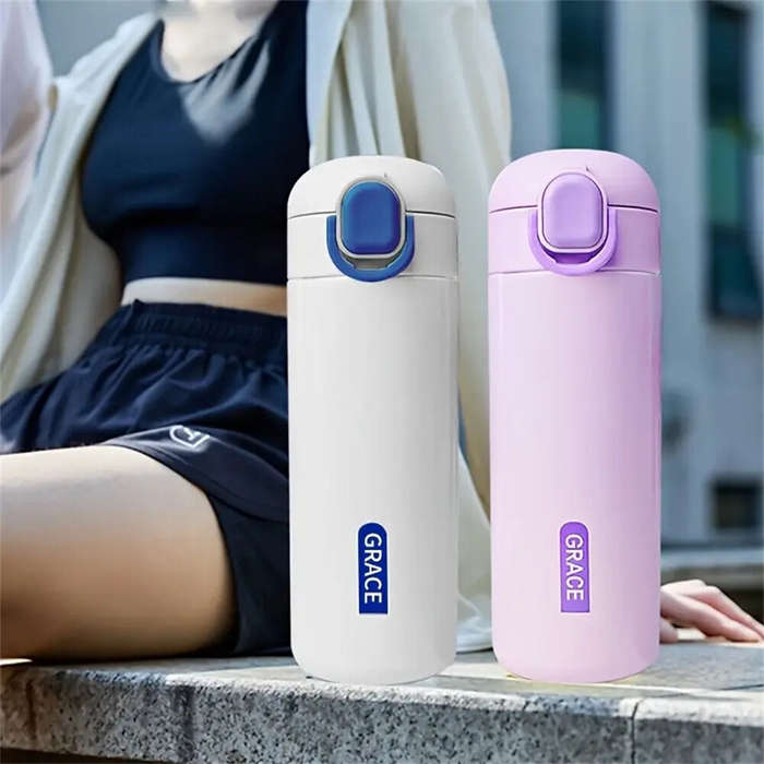 White - IPRee Vacuum Thermal Kettle Portable Stainless Steel Vacuum Flask with Straw Cute Thermos Bo