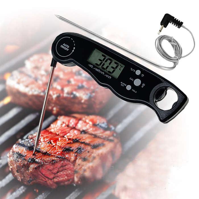 Red - Foldable Dual Probe Food Thermometer BBQ Meat Grill Thermometer Kitchen Oven Grill Thermometer
