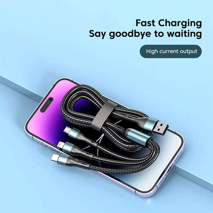 2M - 5A 120W USB-A to Type-C/iP/Micro USB Cable Fast Charging Data Transmission Copper Core Line 1.2