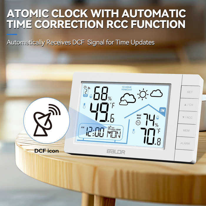 White - BALDR Weather Station Digital Thermometer Hygrometer Clock Small Weather Station Electronic