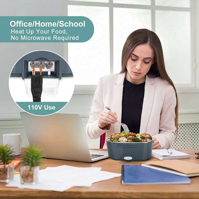 Grey - AGSIVO Portable 60W Electric Lunch Box Bento Box Food Heater Lunch Warmer Food Storage Contai