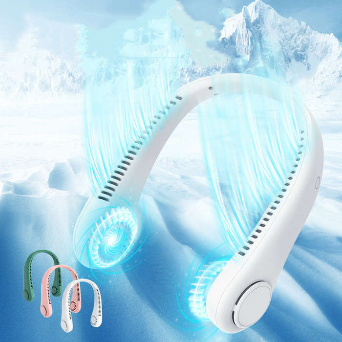 Green - Rechargeable Bladeless Neckband Fans Air Cooler Summer Air Cooling Hanging Neck Fan Leafless