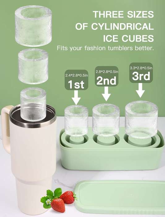 Coffee - 3 Pcs Silicone Ice Cube Tray for Tumbler, Hollow Cylinder Ice Mold with Lid and Bin for Fre