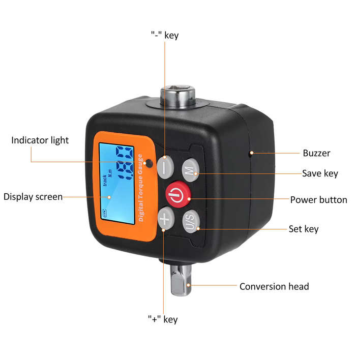 SNCG-200 - Digital Torque Meter 1/2'' to 1/4'' 1/2'' to 3/8'' Adapters High Accuracy 4 Torque Units