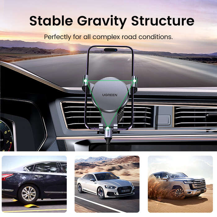 with Clamp - UGreen LP130 Gravity Car Phone Holder Air Vent Phone Stand 360 Rotary for 4.7-7.2inch M