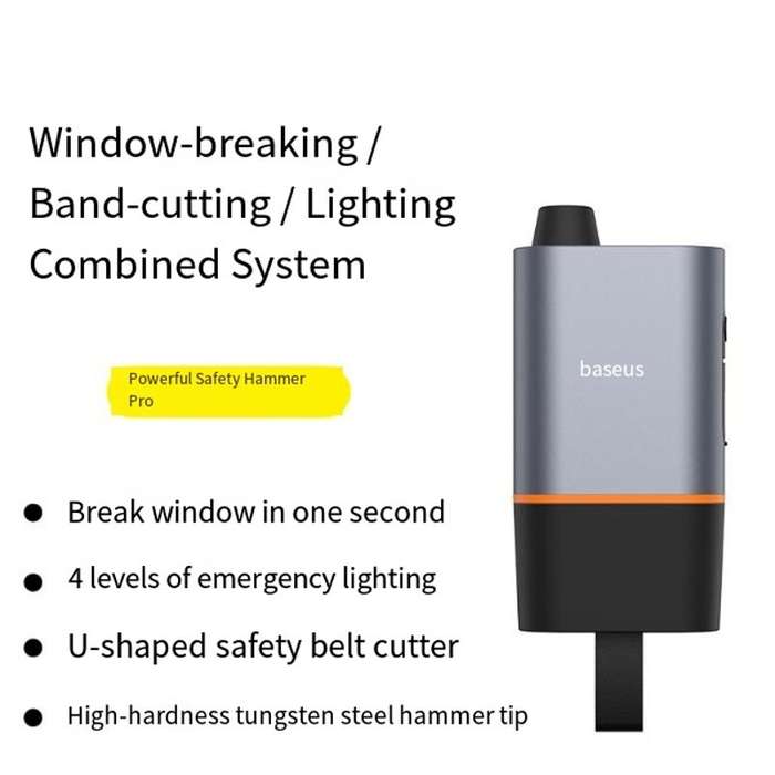 Black - Baseus 3 in 1 Car Safety Hammer U-shaped Emergency Auto Escape Seat Belt Cutter Window Class