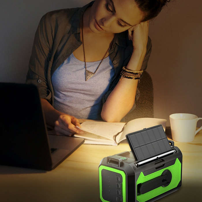 Black - H17 Multifunctional Emergency Radio 12000mAh Solar Crank AM FM NOAA Weather Alert Power Bank