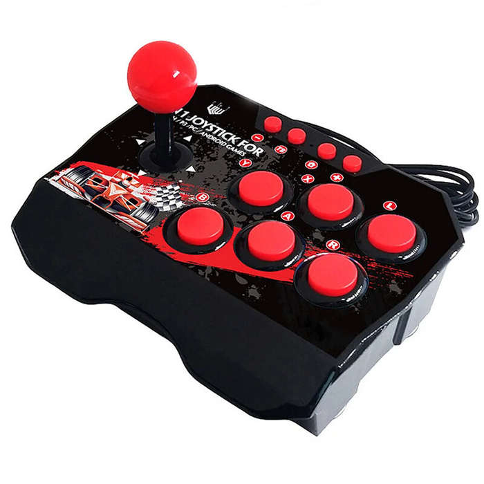 Black - DATA FROG 4-in-1 Wired Arcade Joystick Gamepad Support Turbo Mode Fighting Stick Game Contro