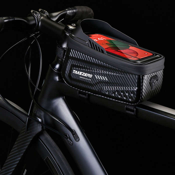 Black - TAKEZERO 1L Bicycle Bag Waterproof Bike Phone Holder Frame Front Tube Cycling Bag Phone Case