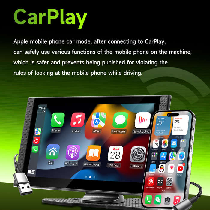 Black - 7 Inch Touch Display Portable Wireless CarPlay Android Auto MP5 Screen Model Bluetooth 5.0 1