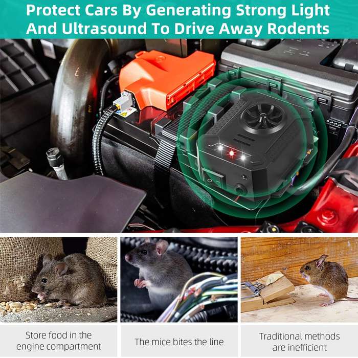 Black - Smart Car Rodent Repeller Engine Ultrasonic Pest Control Intelligent Car Mouse Repellent Car