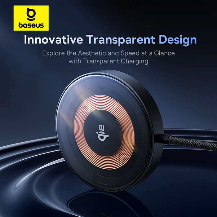 Black - Baseus Simple MIni4 15W Magnetic Wireless Charger Fast Wireless Charging Pad Built-in Stand