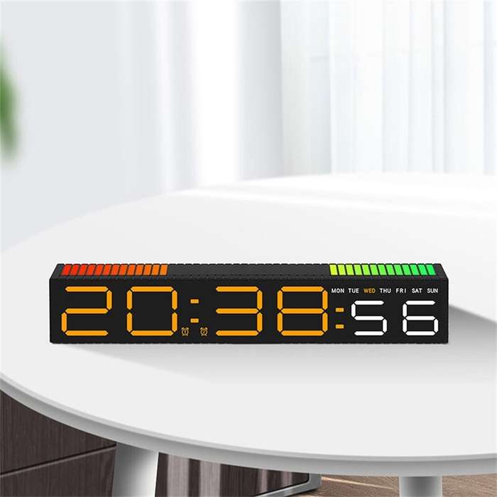 White Shell(Blue Light) - RGB Light Table Clock LED Alarm Clock Speaker Display Colorful 3 Levels Br
