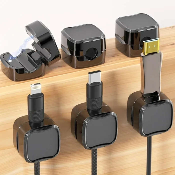 White - 24pcs Magnetic Cable Holder Square Cable Organization Mini Magnetic Cable Clips Self-Adhesiv