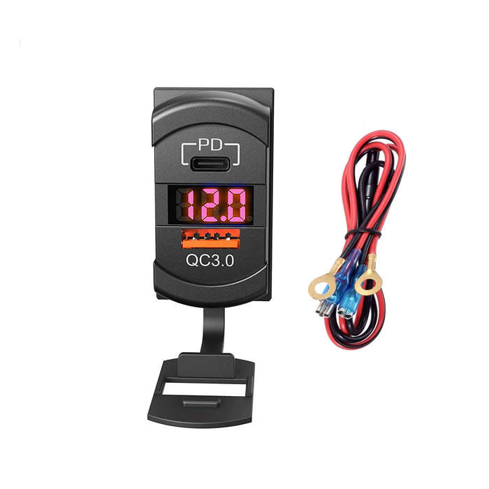 Blue Light - 12-24V Dual USB Car Charger Socket PD QC3.0 Power Adapter with Digital Display Voltmete