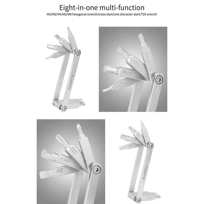 sliver white - TOOPRE Mountain Bike Repair Tool Kit Multifunctional Bicycle Repair Disassembly Kit H