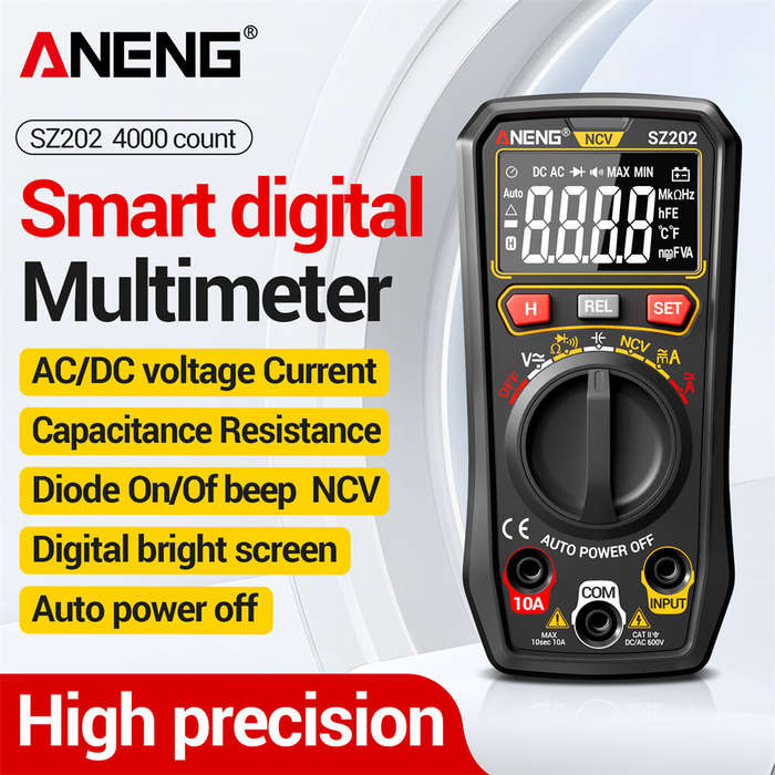Black - ANENG SZ202 Smart Digital Multimeter 4000 Counts Auto Range AC DC Voltage Current Resistance