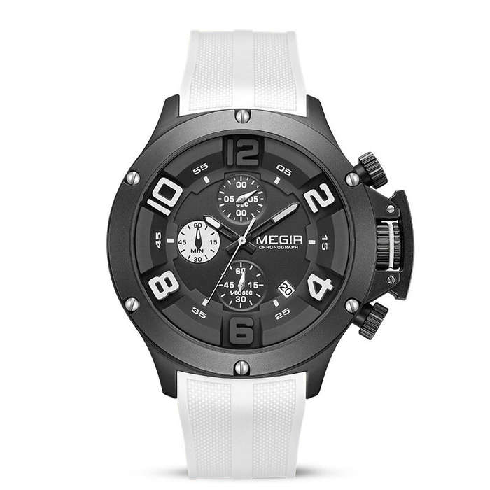 Black+White - MEGIR Men Fashion Sport Quartz Watches Big Dial Multi-functional Watch Chronograph Wat