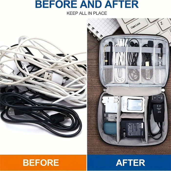 Black - Electronic Storage Bag Data Cable Travel Charging Treasure Headphone Organizer Cosmetics Com