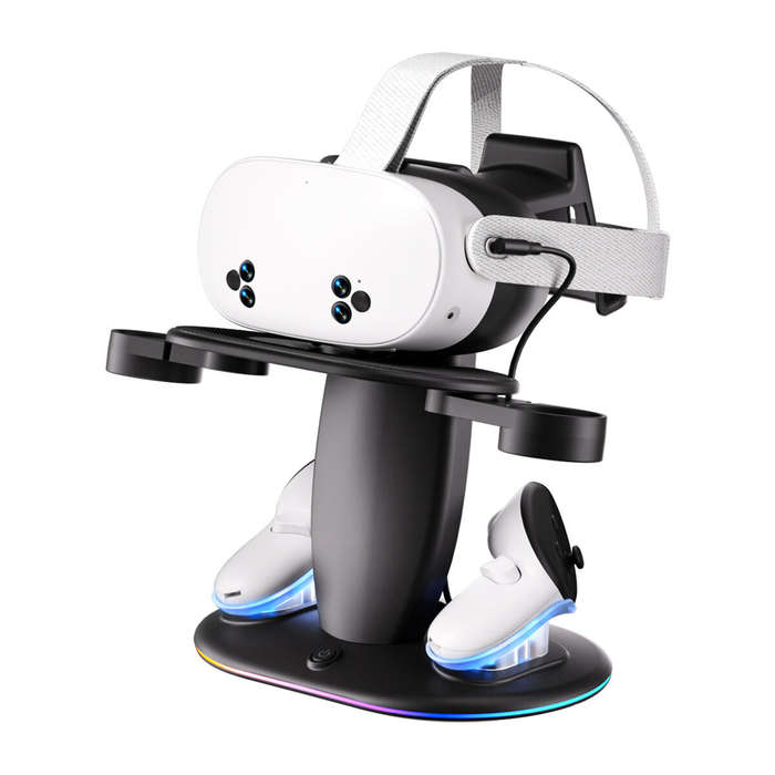 White - for Meta Quest 2 3 3S RGB Vertical Charging Stand with 16 RGB Modes Type-C Fast Charging Ant