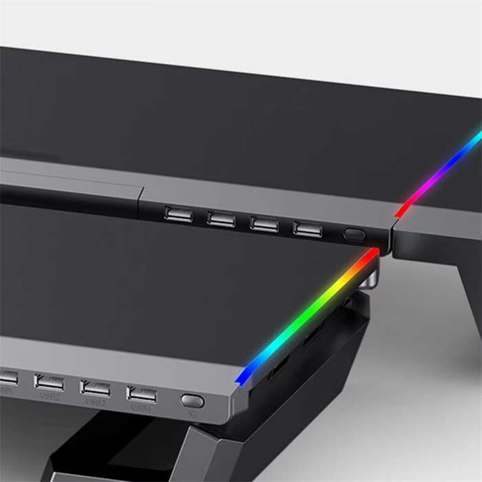 Black - T1 Laptop Monitor Stand Riser RGB Support with USB3.0+3USB2.0 Mobile Phone Holder Drawer Sto
