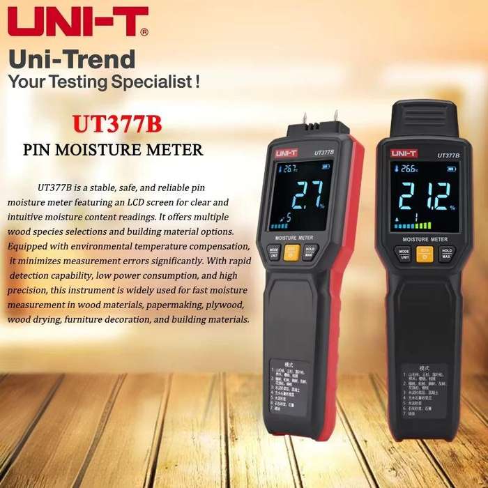Red - UNI-T UT377B Moisture Tester Multipurpose Moisture Meter for Wood and Building Materials with