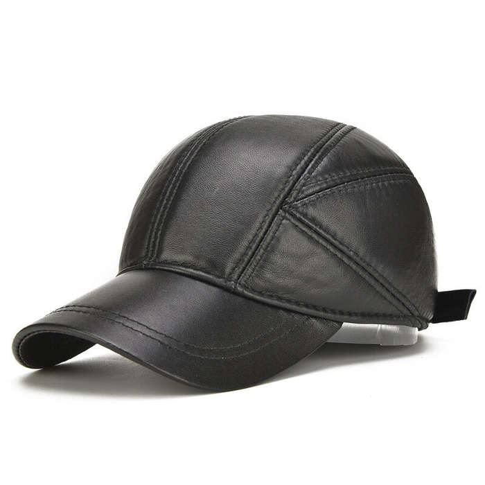 Black - Collrown Mens Genuine Leather Baseball Cap with Hidden Earmuff for Fall Winter Outdoor Casua