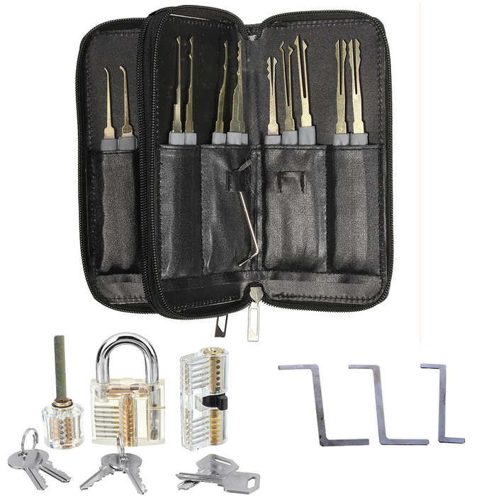 26PCS Locksmith Training Set Spring Steel with 3 Transparent Padlocks For Easy Visual Learning Porta