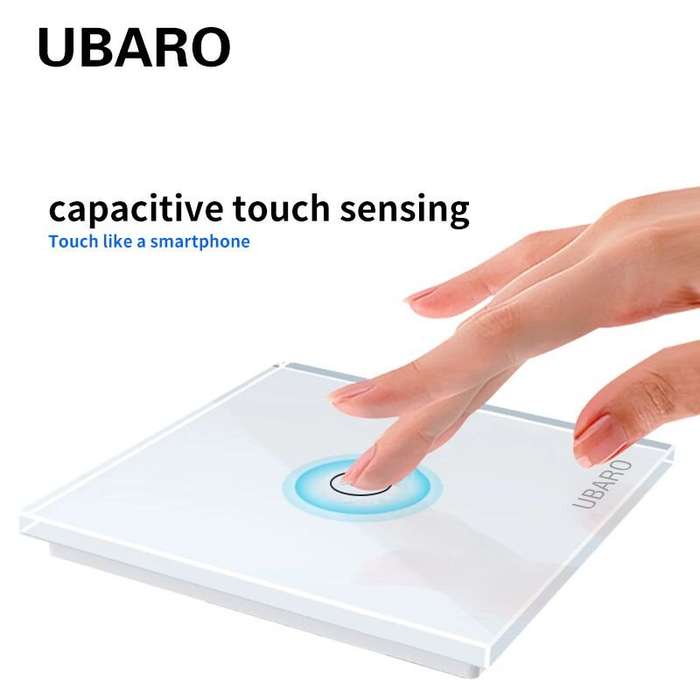 White - UBARO 1 Gang 86 Type Smart Wall Touch Switch Tempered Glass Panel Single Live Wire Waterproo