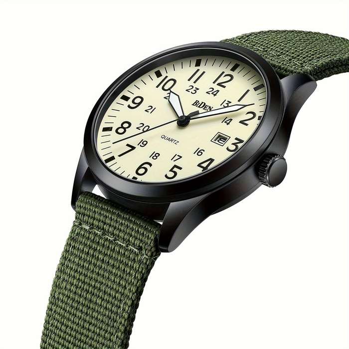 Green/Black - BIDEN Simple Calendar Sports Waterproof Quartz Watch Comfortable Nylon Strap Luminous