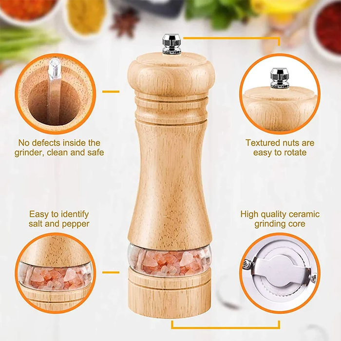 #2 - 6 Inch Salt and Pepper Grinder Set Pepper Mill Hand Fresh Grind Seasoning Bottle Ceramic Core S