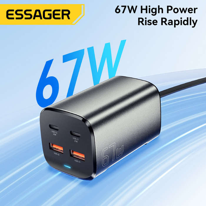 EU Plug - [GaN Tech] ESSAGER ES-CD35 67W 4-Port USB PD Charger 2USB-A+2USB-C PD3.0 QC4.0 AFC FCP SCP
