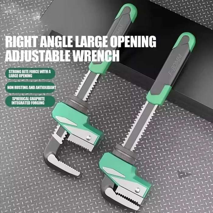 Green - Heavy Duty Adjustable Plumbing Tool High Carbon Steel Right Angle Wrench 80mm Jaw Non Slip R