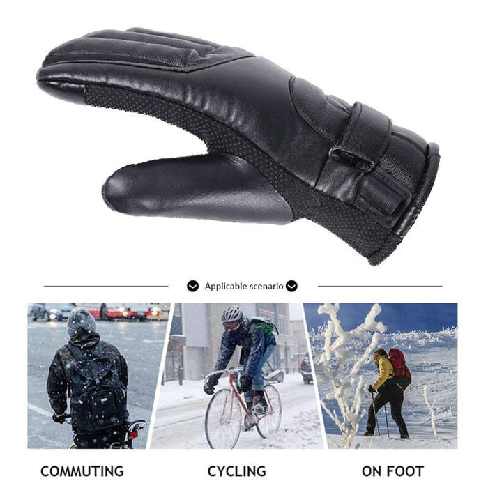 Black - TENGOO USB Electric Heated Thermostatic Gloves Waterproof PU Touchscreen Heated Gloves Winte