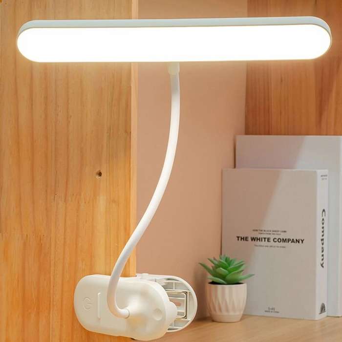 White - LED Clip-On Desk Lamp 4000mAh Battery Rechargeable 3 Color Temperatures Dimmable Flexible Go