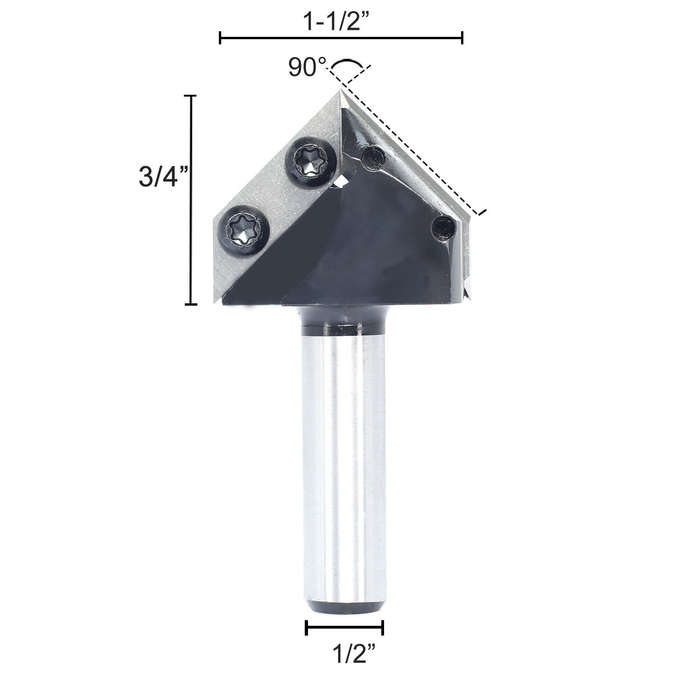 1/2 Inch - 1/2 Inch 1/4 Inch 8mm Shank Dual Blades 90 Degree V-Groove Router Bit Carbide Insert Wood