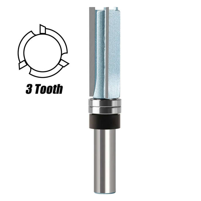 12mm Shank - 1/2 Inch 12mm Shank 3 Flutes Straight Cut Router Bit with Bearing Straight Grooving Bit