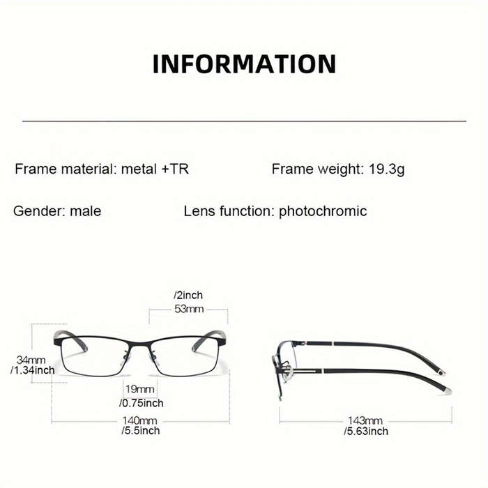 +300 - Photochromic Auto Zoom Reading Glasses HD Near Far Anti-blue Light Business Presbyopia Glasse