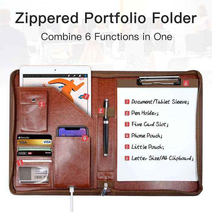 Black - A4 File Folder Multifunctional Document Business Stationery Leather Conference Contract Fold