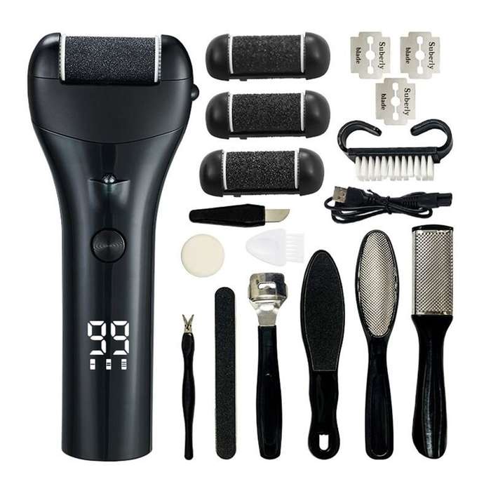 Brown - Rechargeable Electric Foot Callus Remover with USB Charging 3-Speed Digital Display Gentle C