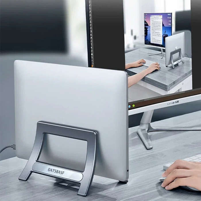 White - Adjustable Vertical Laptop Stand for Office Desk Space Optimization Notebook and Tablet Hold
