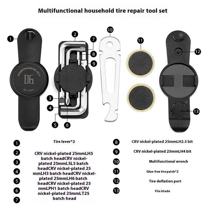 Black - BENGGUO 13-in-1 Portable Bicycle Repair Tool Kit Alloy Steel Mini Multifunctional Household
