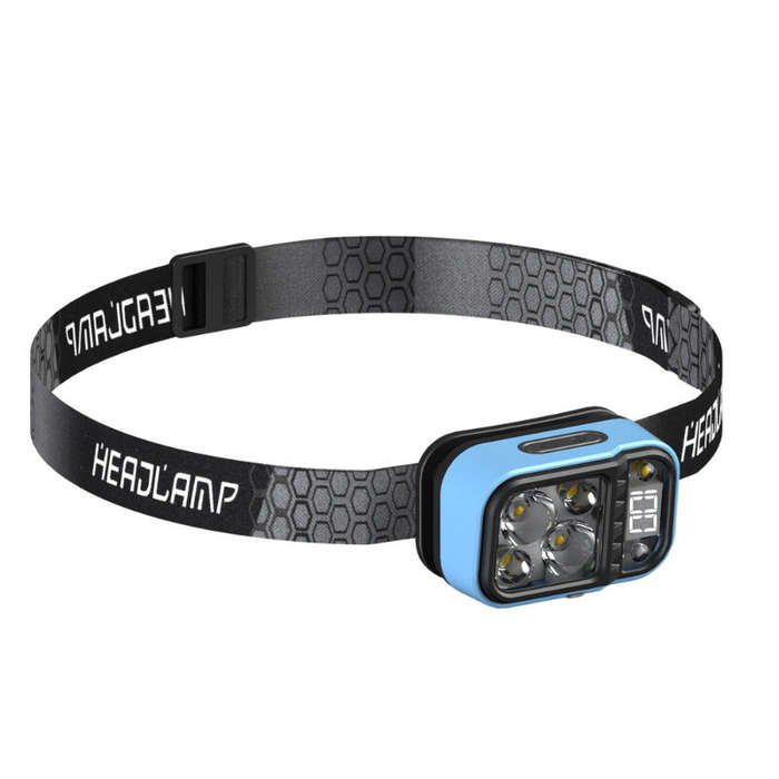 Black + Blue - Bikight Rechargeable Fishing LED Headlamp With Sensors and Battery Indicator Super Br