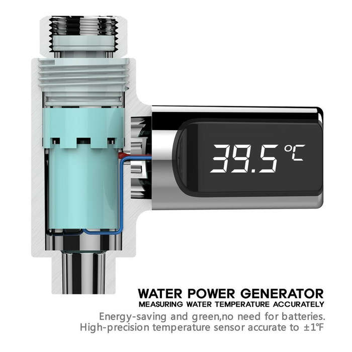 silver - LW-101 LED Display Home Water Shower Thermometer Flow Self-Generating Electricity Water Tem