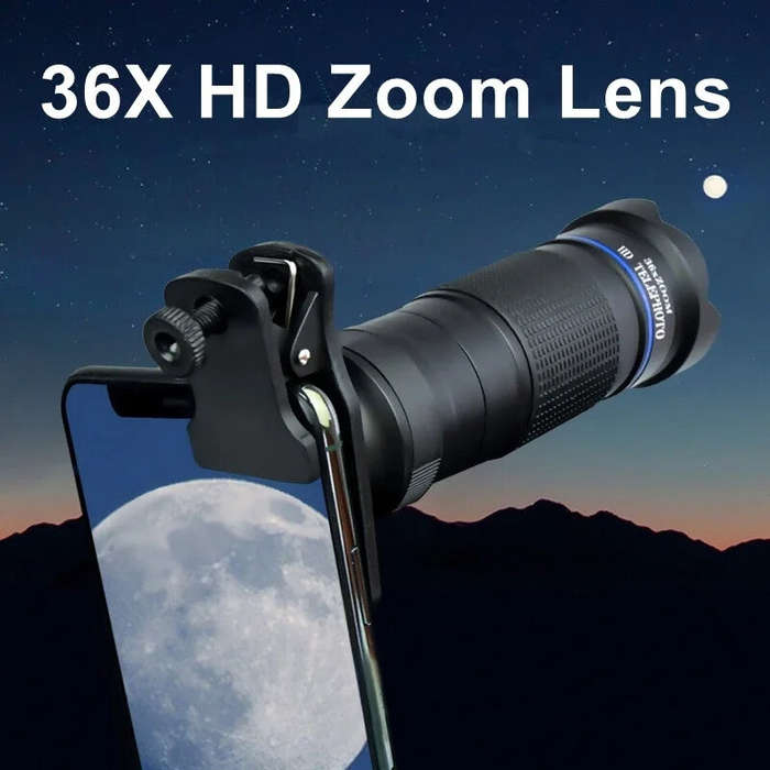Gold - 36X Phone Camera Telephoto Lens 4 In 1 Clip-on Telecope Zoom Macro Fisheye with Tripod Eyemas