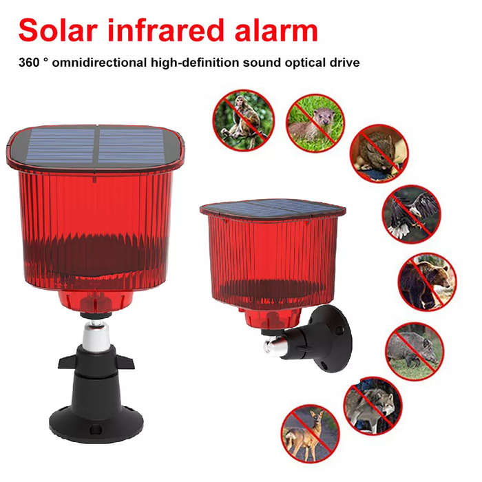 Red - Solar Powered Animal Repeller Infrared Motion Sensor Alarm Light Waterproof Anti-Theft Repelle