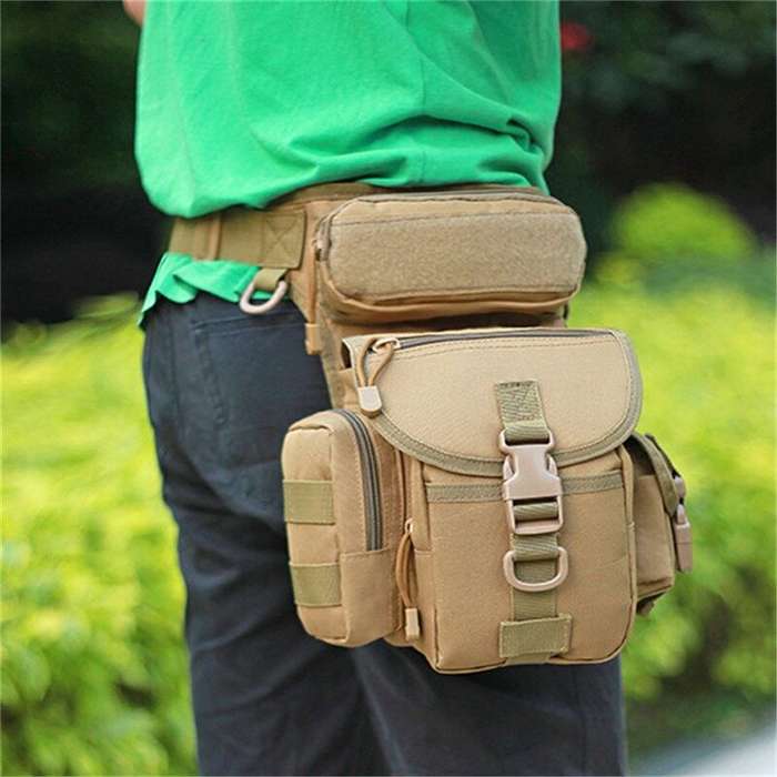 Black - Men's Sports Tactical Waist Pack Drop Leg Bag Adjustable Strap Waterproof Oxford Fabric Cros