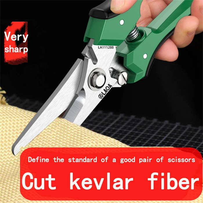 Green - Multifunctional Serrated Stainless Steel Electrician's Scissors 200mm ABS Handles Labor-Savi