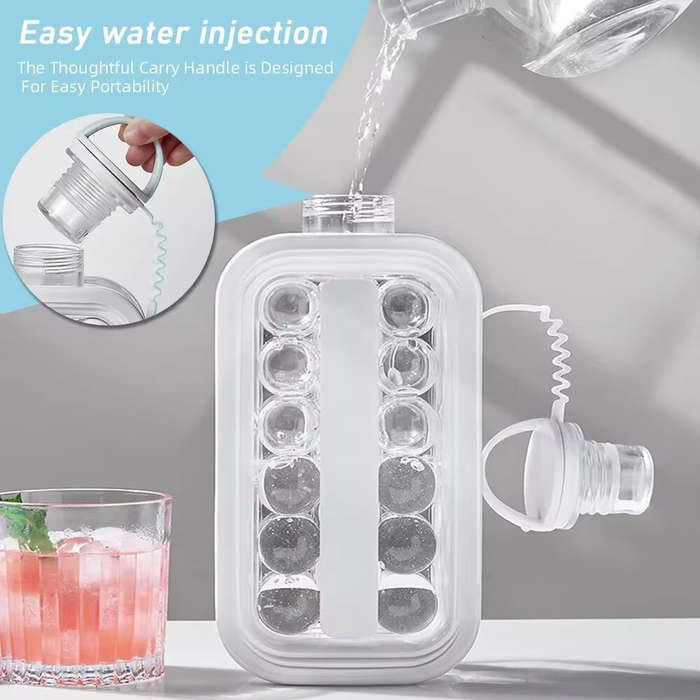 White - Portable Ice Hockey Pot 2 In 1 Water Bottle Ice Ball Machine Bottle Reusable Round Ice Cube